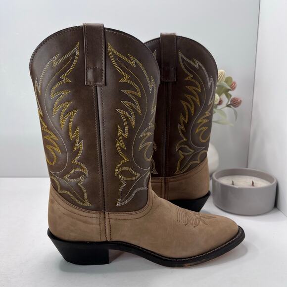 Laredo Lee Vamp Fox Leather Cowboy Pull On Boots Brown Women's US 9W Style 5742 - Picture 6 of 9